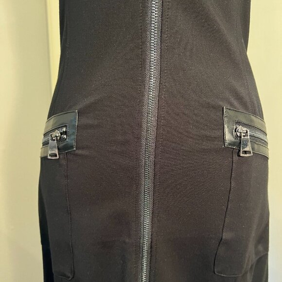 As U Wish Black Faux Leather Trimmed Bodycon Zip Front Ponte Dress, Size 4 - Picture 6 of 16
